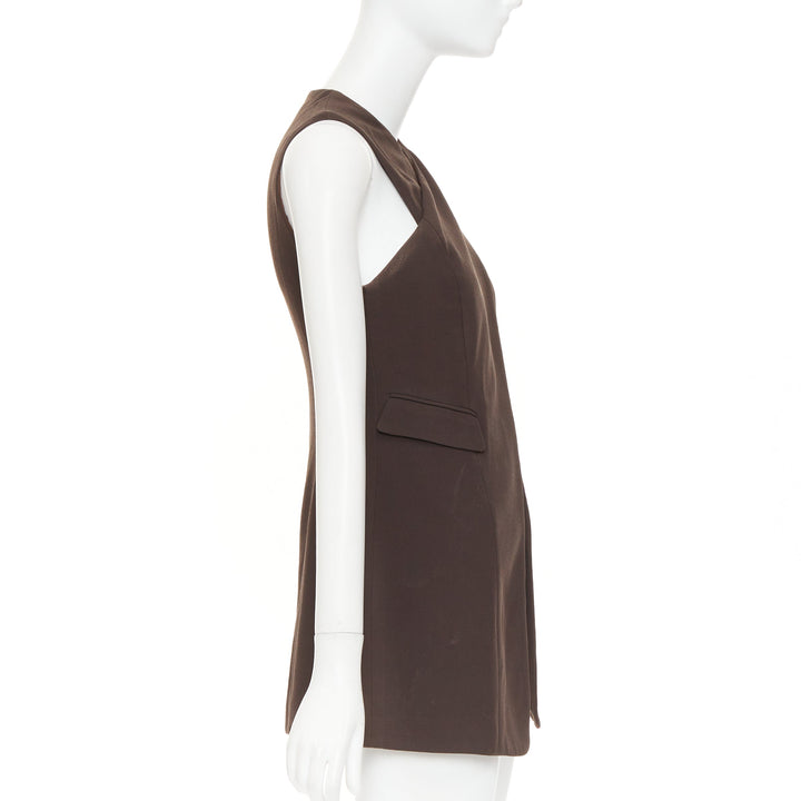 GIORGIO ARMANI Vintage brown wool longline cutout crossover vest top IT42 M