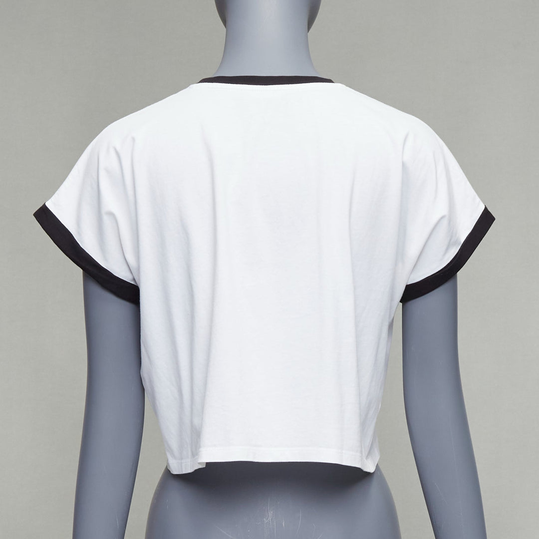 BALMAIN white cotton black big logo cropped ringer tshirt XS