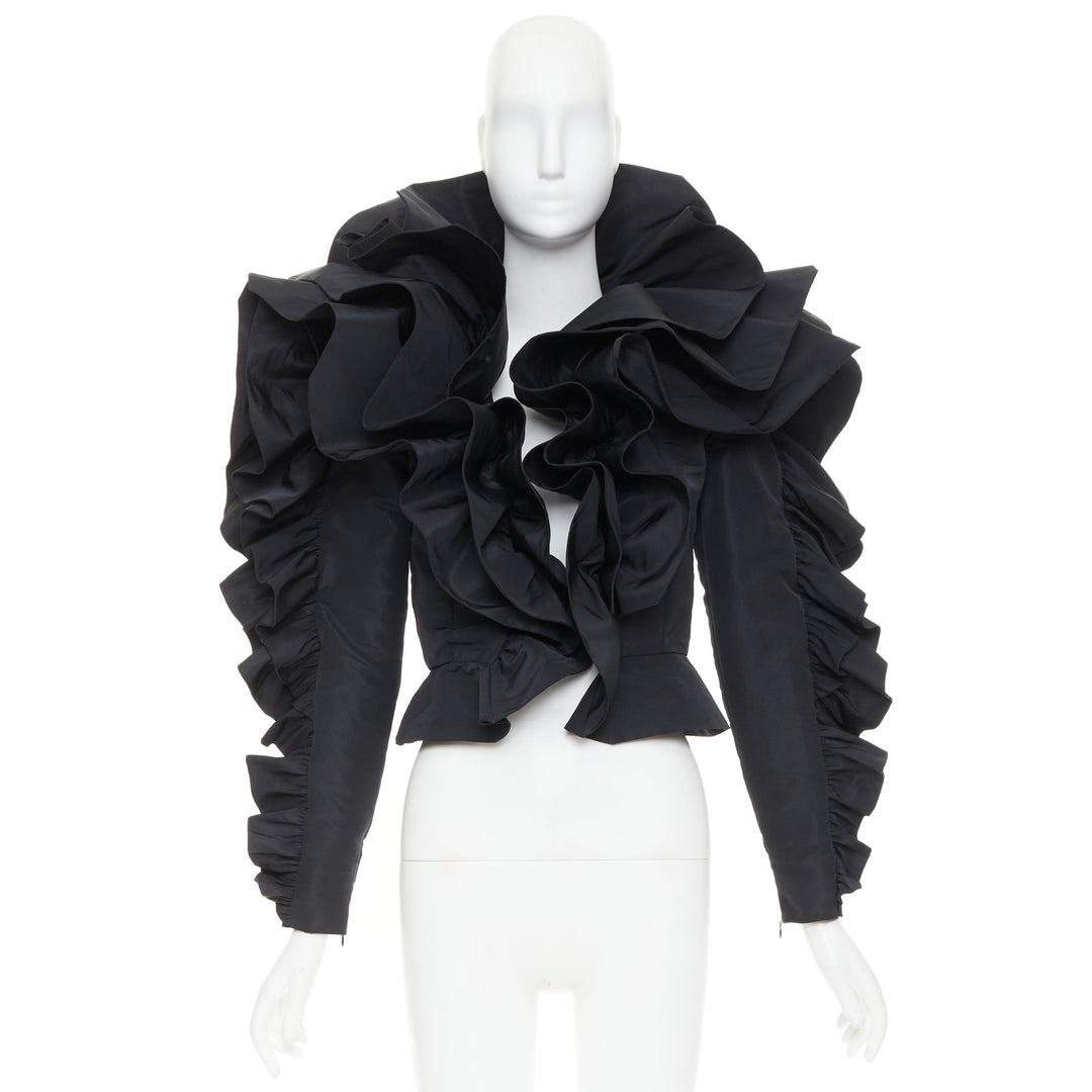 ALEXANDRE VAUTHIER COUTURE black sculptural ruffles peplum cropped blazer jacket