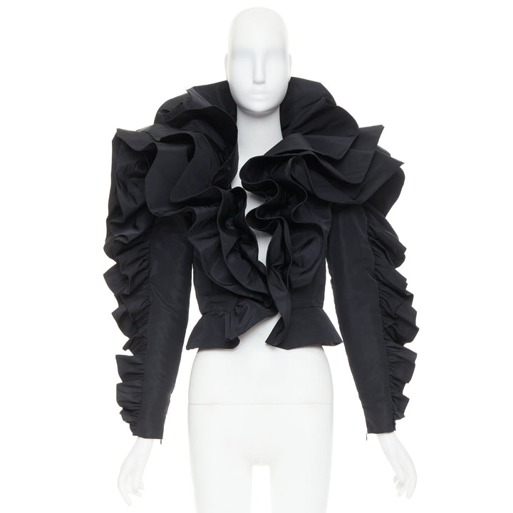 ALEXANDRE VAUTHIER COUTURE black sculptural ruffles peplum cropped blazer jacket