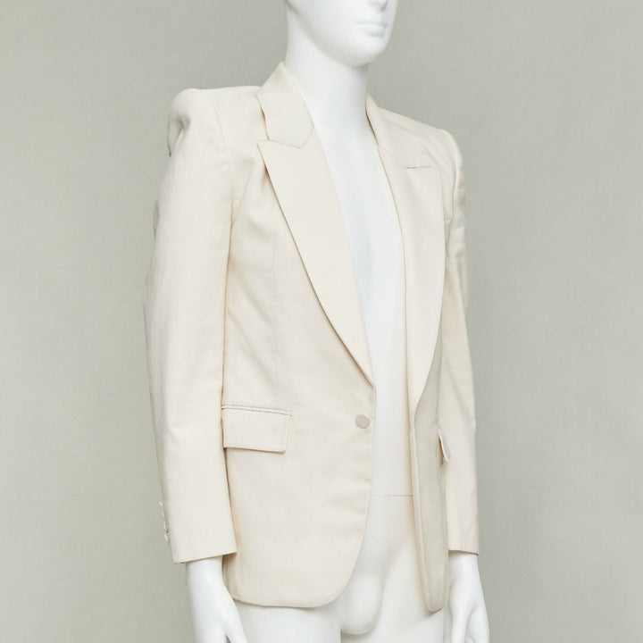 SAINT LAURENT 2023 cream multi silk blend satin lapel tuxedo blazer IT44 XS