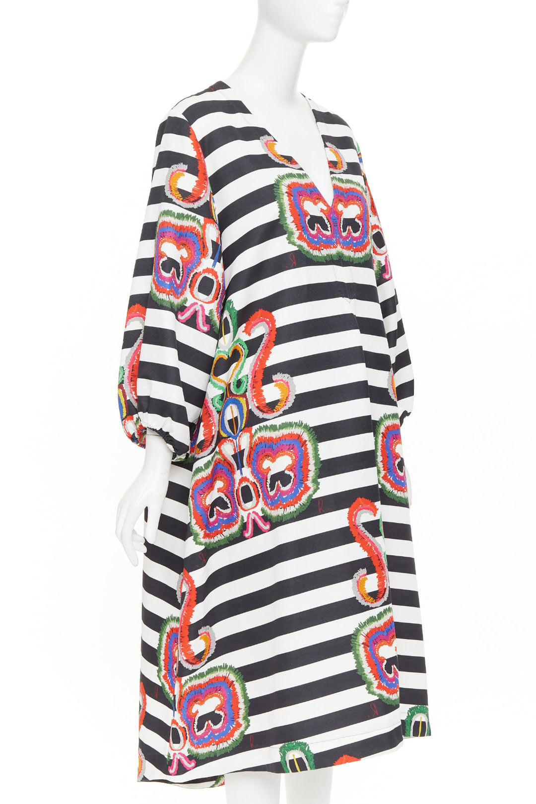 RIANNA AND NINA black white striped graphic print V-neck tent dress OS