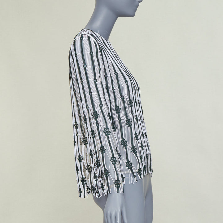 DIOR 2016 black white striped floral embroidered lace fringe blouse top FR36 S