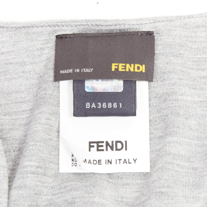 FENDI Vintage light grey draped jersey round neck midi dress IT40 S