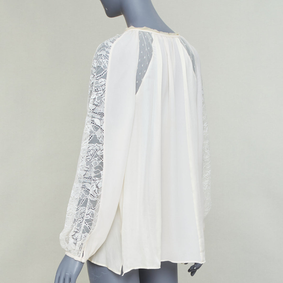 EMILIO PUCCI 100% silk ivory lace trim puff sleeves boho peasant blouse IT40 S