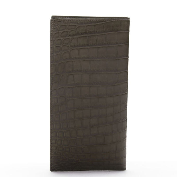 BOTTEGA VENETA grey genuine scaled leather bi-fold portfolio wallet