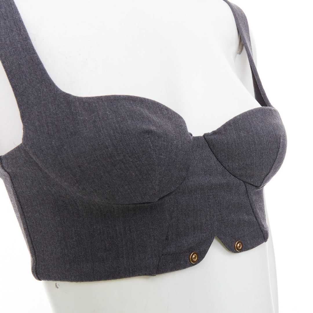 LA PERLA grey virgin wool gold studs cropped bustier top IT36B
