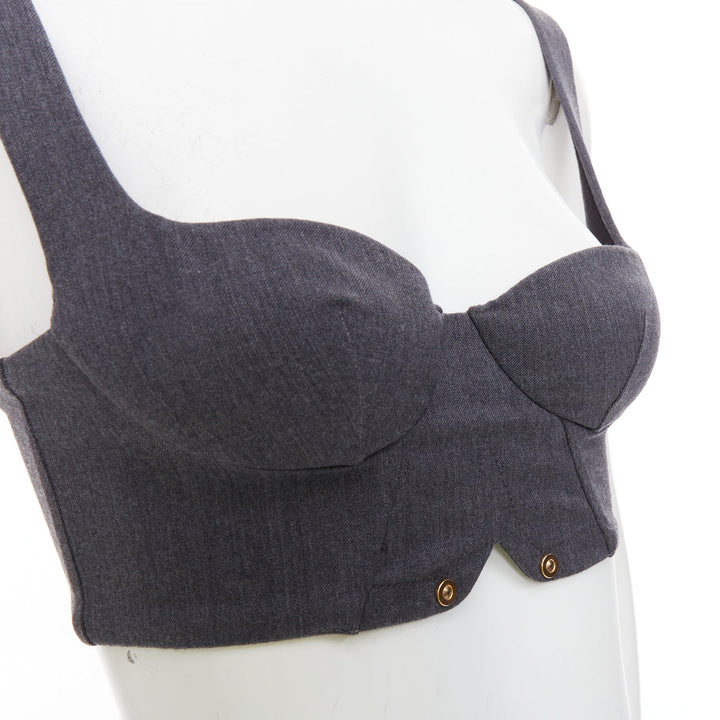 LA PERLA grey virgin wool gold studs cropped bustier top IT36B