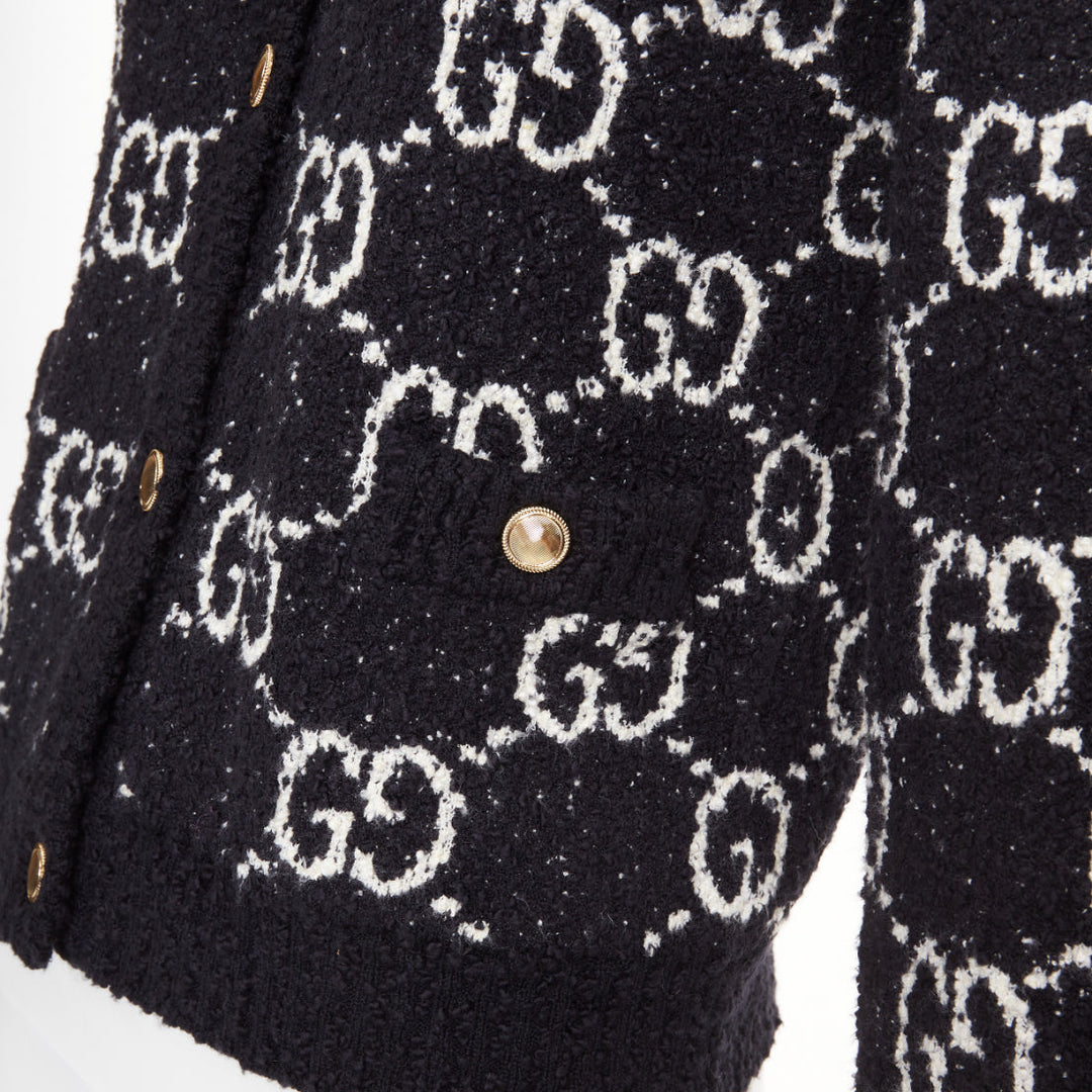 GUCCI GG Supreme Jacquard Cardigan black white gold button jacket XS
