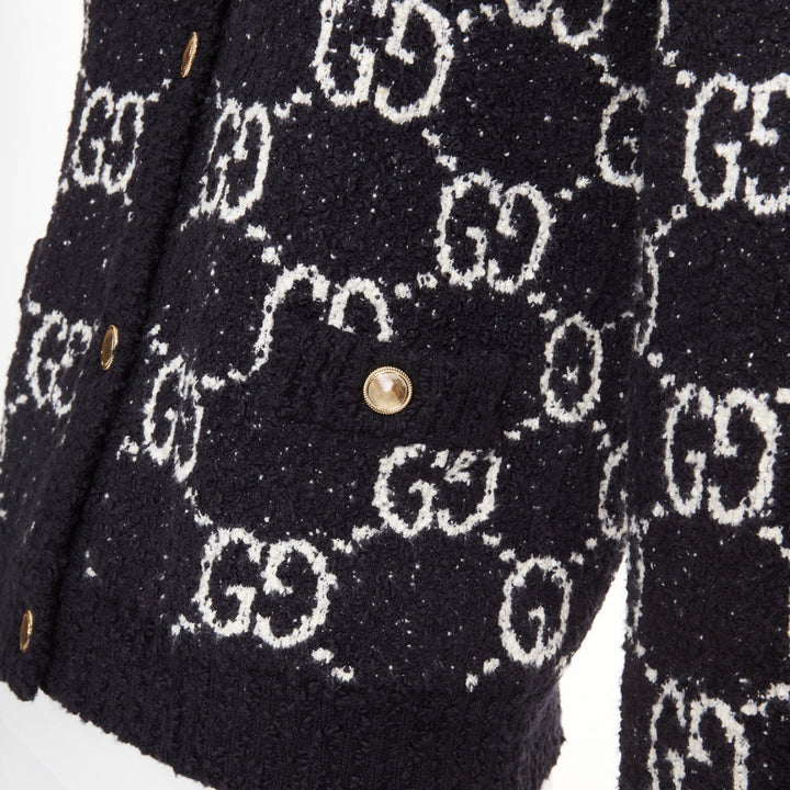 GUCCI GG Supreme Jacquard Cardigan black white gold button jacket XS