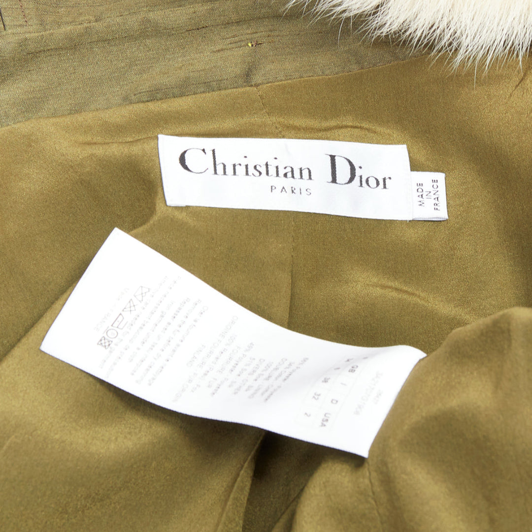 DIOR military green pocketed cream fur hood belted anorak coat FR34 XS