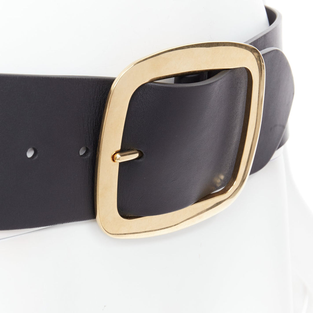 CELINE PHOEBE PHILO 2012 Runway black leather large gold buckle oversized belt M