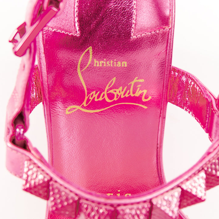 CHRISTIAN LOUBOUTIN Pyraclou 110 Glam pink metallic leather platform wedges EU37