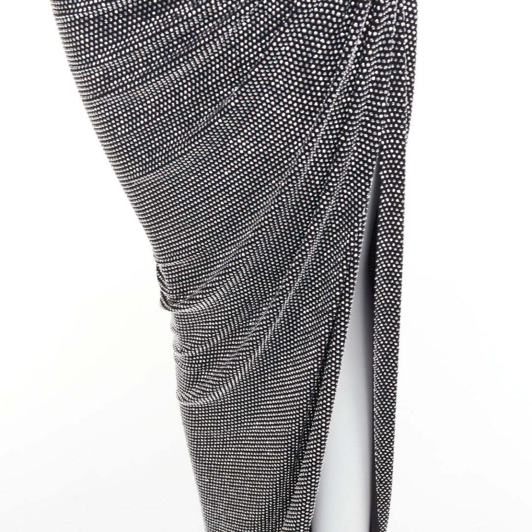 ALEXANDRE VAUTHIER silver strass crystal twisted bust cut out draped skirt gown