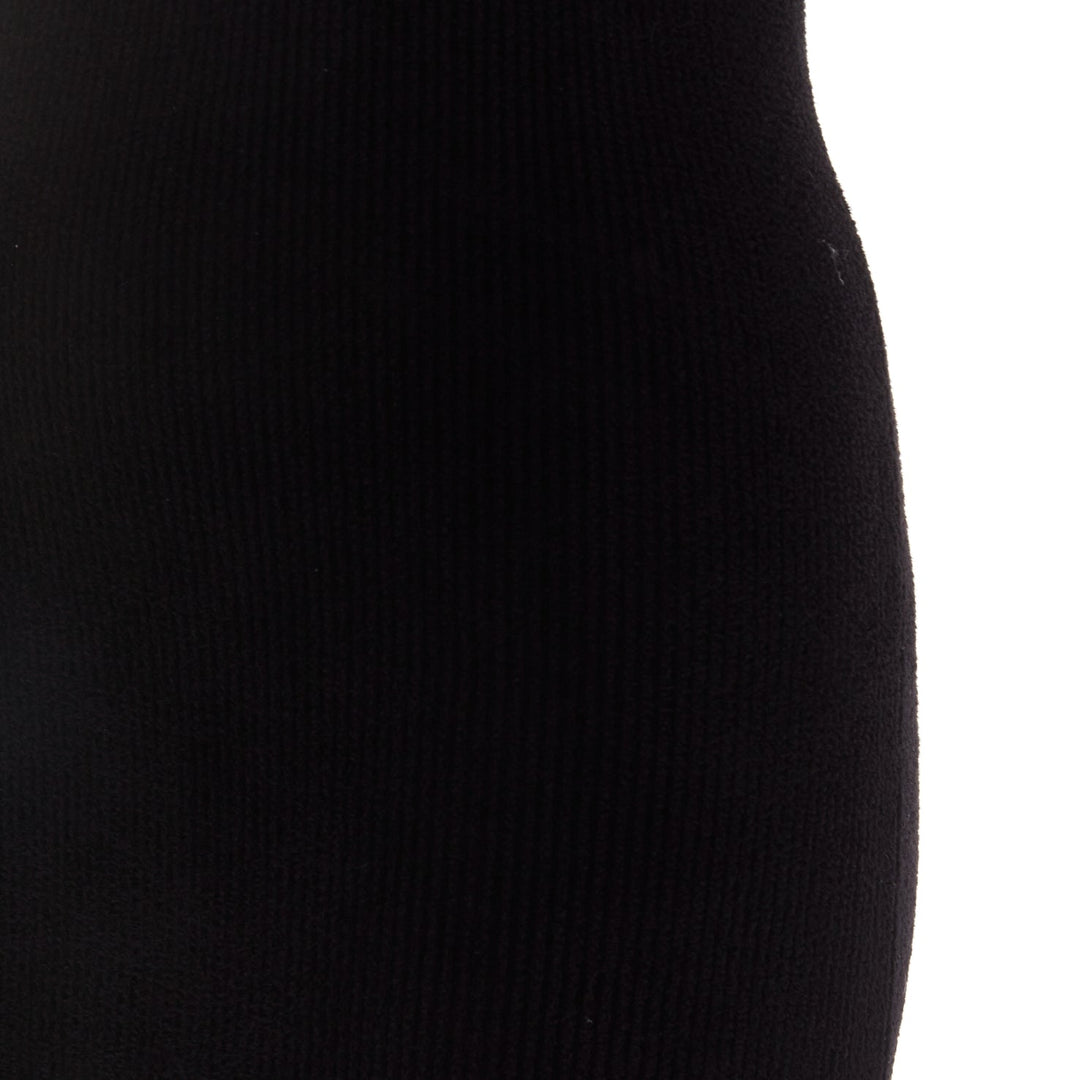 ALEXANDRE VAUTHIER 2024 black ribbed velour knit crystal trim ruffle mini dress