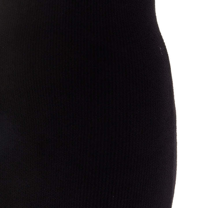 ALEXANDRE VAUTHIER 2024 black ribbed velour knit crystal trim ruffle mini dress