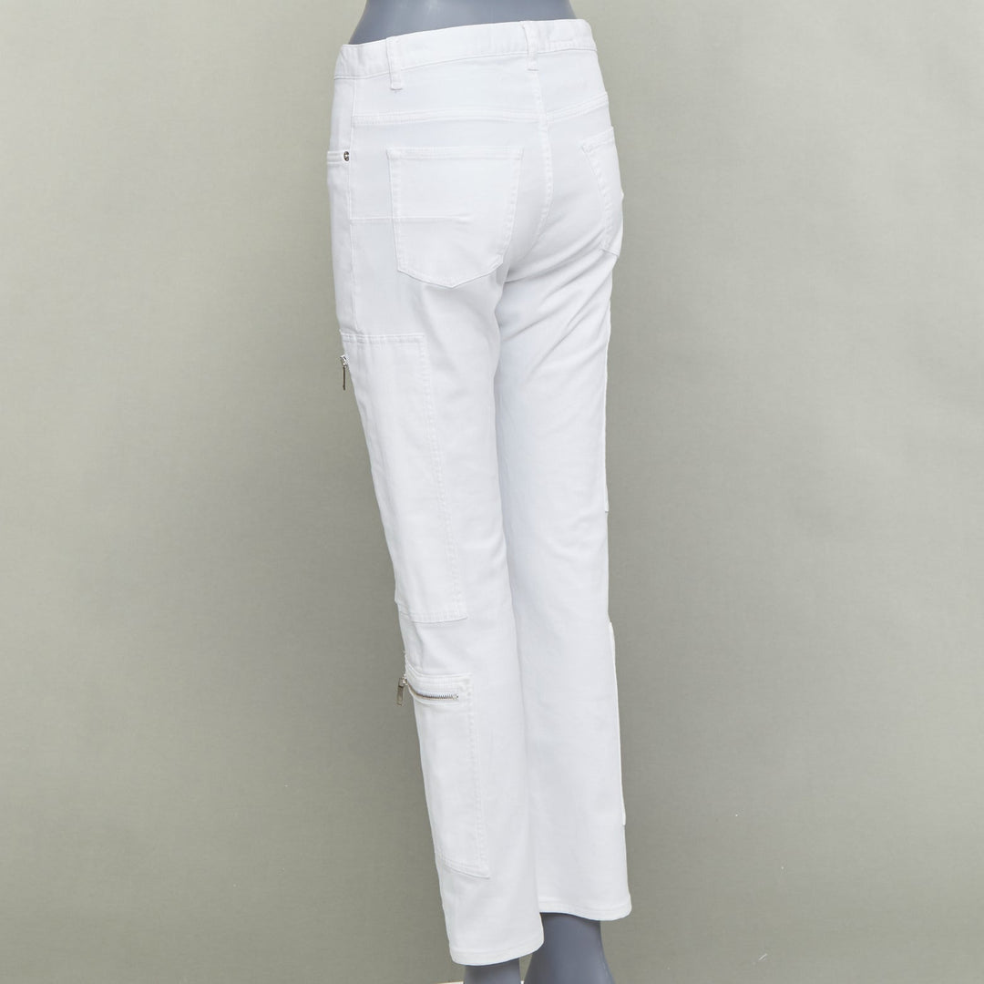 DIOR HOMME white cotton blend silver zip cargo pockets straight jeans 29"