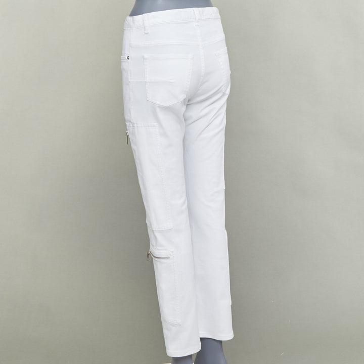 DIOR HOMME white cotton blend silver zip cargo pockets straight jeans 29"