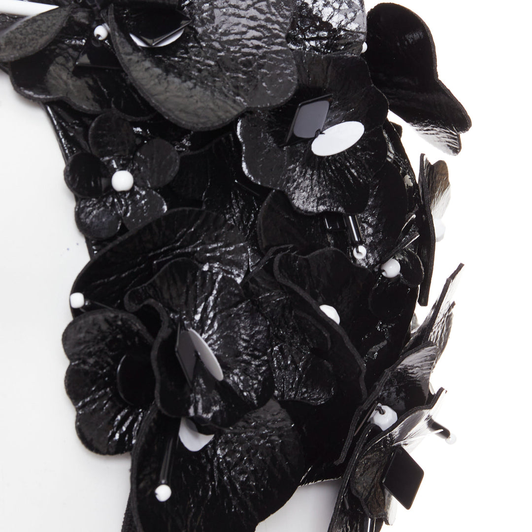 MIU MIU 2017 Runway black patent leather petals beaded retro swim cap hat S