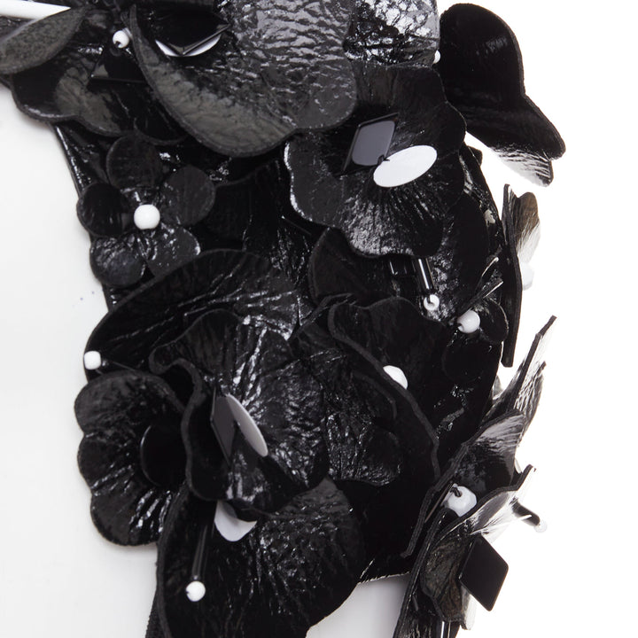 MIU MIU 2017 Runway black patent leather petals beaded retro swim cap hat S
