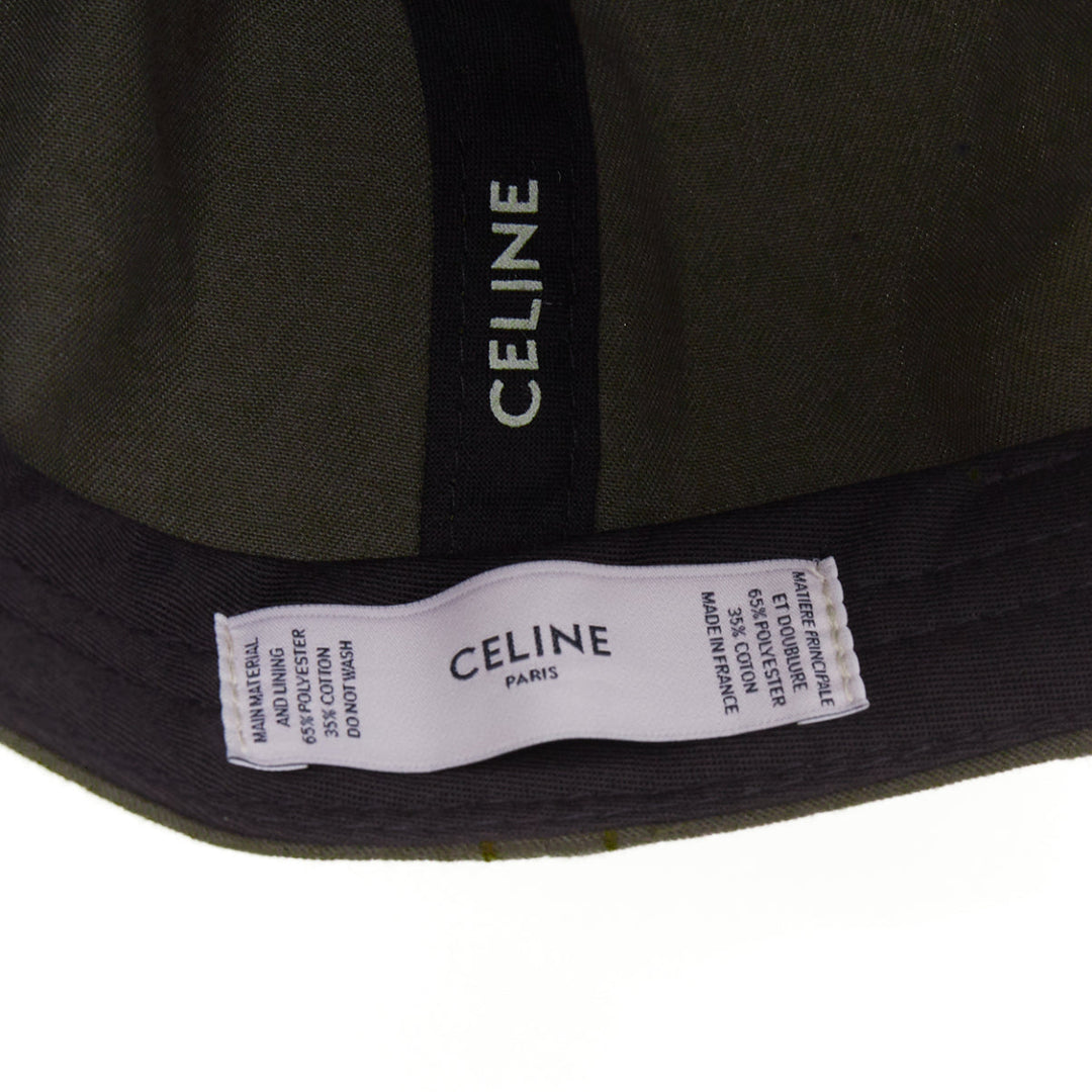 CELINE Sulky olive green cotton white carriage logo baseball cap hat 59cm
