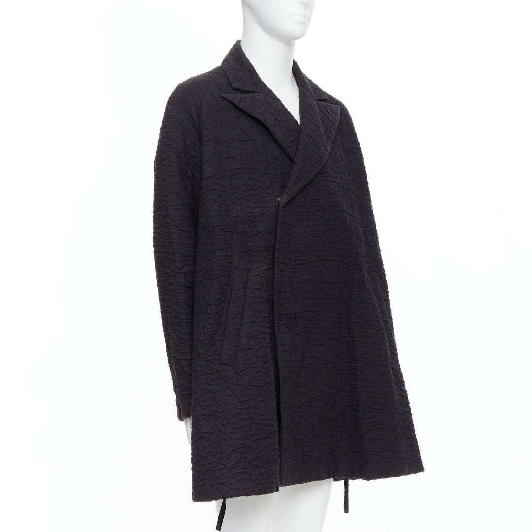 JOHN ROCHA Vintage black plisse textured flare front raglan coat US38 M