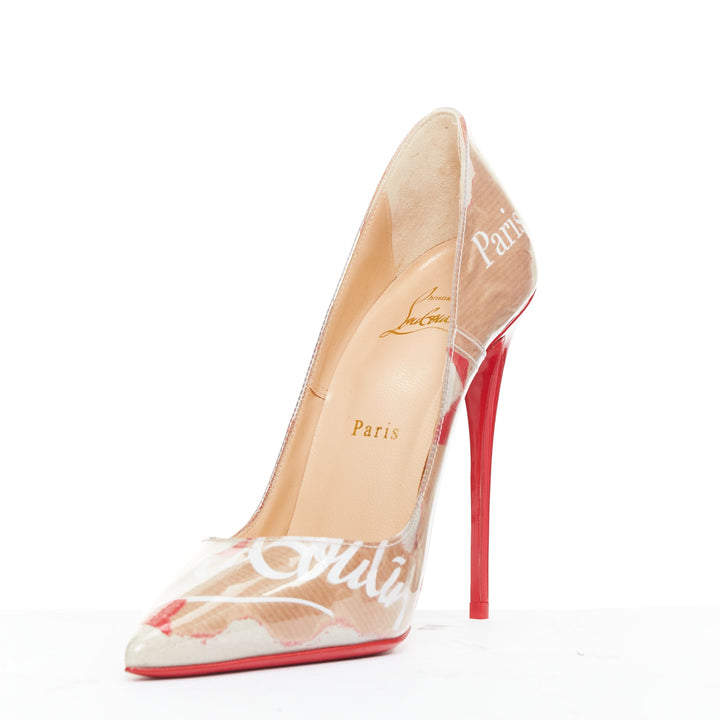 CHRISTIAN LOUBOUTIN So Kate 120 Loubi Kraft laminated paper PVC pumps EU38