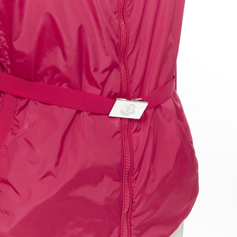 MONCLER Gazon Giubbotto pink back ruffles belted waist windbreaker jacket Sz 2 M