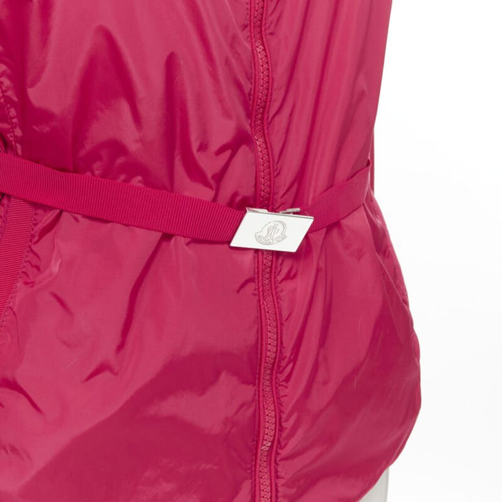 MONCLER Gazon Giubbotto pink back ruffles belted waist windbreaker jacket Sz 2 M