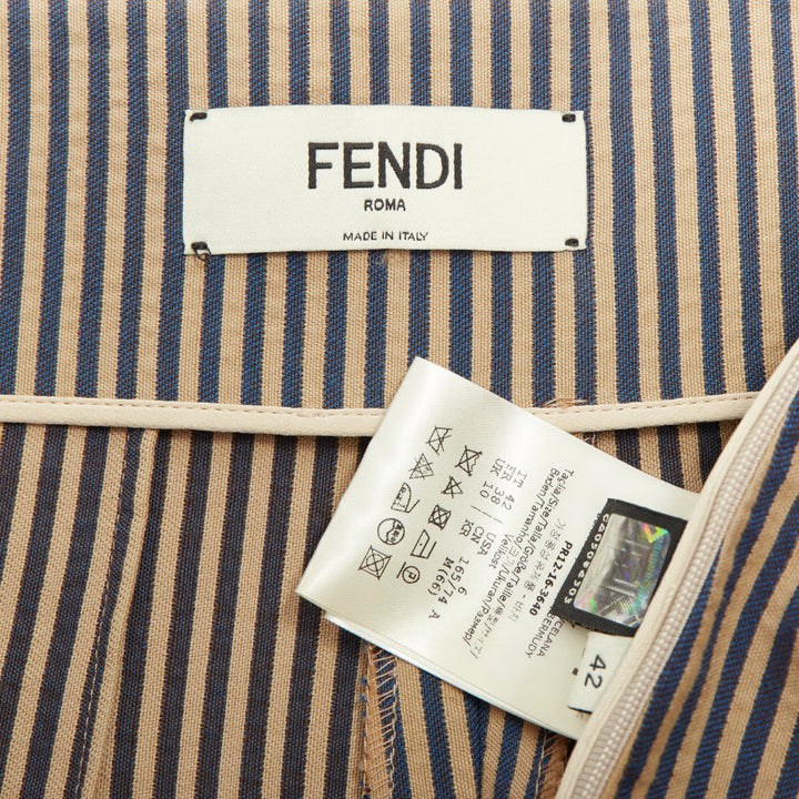 FENDI blue beige vertical striped cotton tailored high waist shorts IT42 M