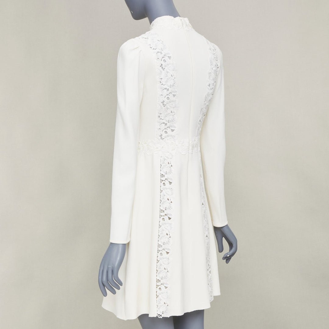 GIAMBATTISTA VALLI 2018 floral lace insert ivory viscose shift dress IT40 XS