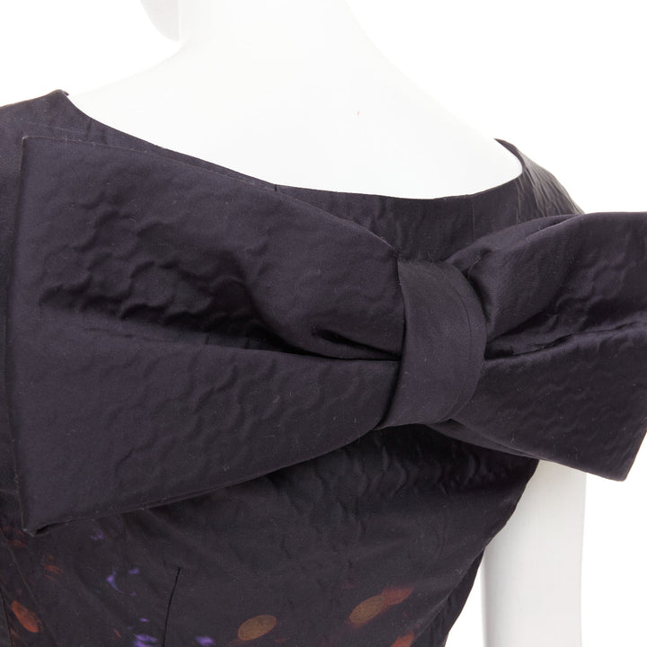 PRADA 2018 Cloque Brokeh silk jacquard textured bow back cocktail dress IT38 XS