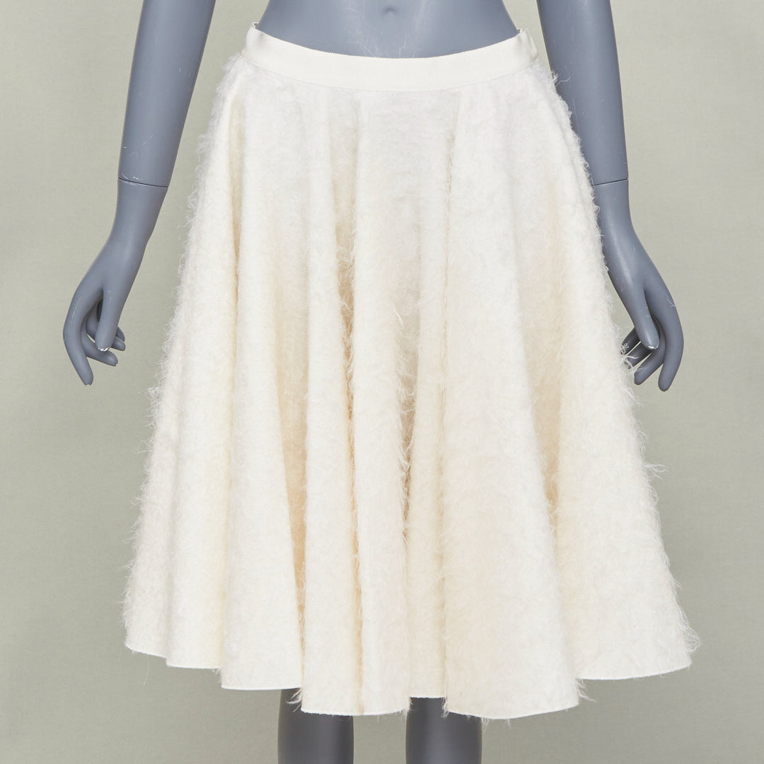 GIAMBATTISTA VALLI 2015 brushed flare beige wool silk textured midi skirt IT42 M