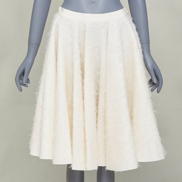 GIAMBATTISTA VALLI 2015 brushed flare beige wool silk textured midi skirt IT42 M
