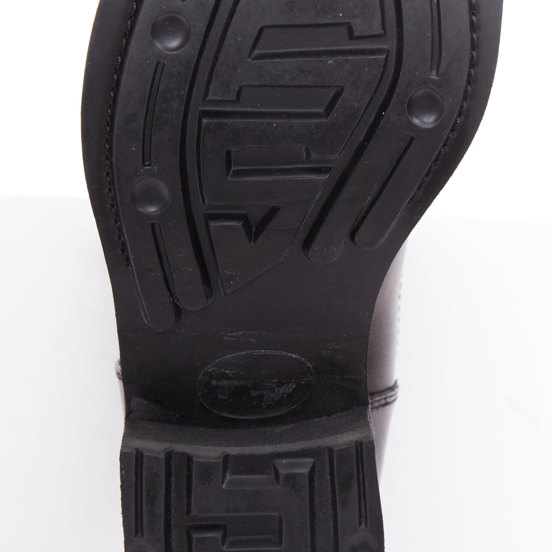 MARNI black leather silver buckle side round toe knee high boots EU37.5