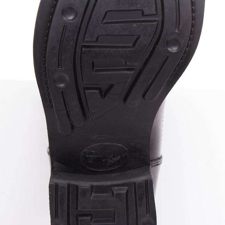 MARNI black leather silver buckle side round toe knee high boots EU37.5