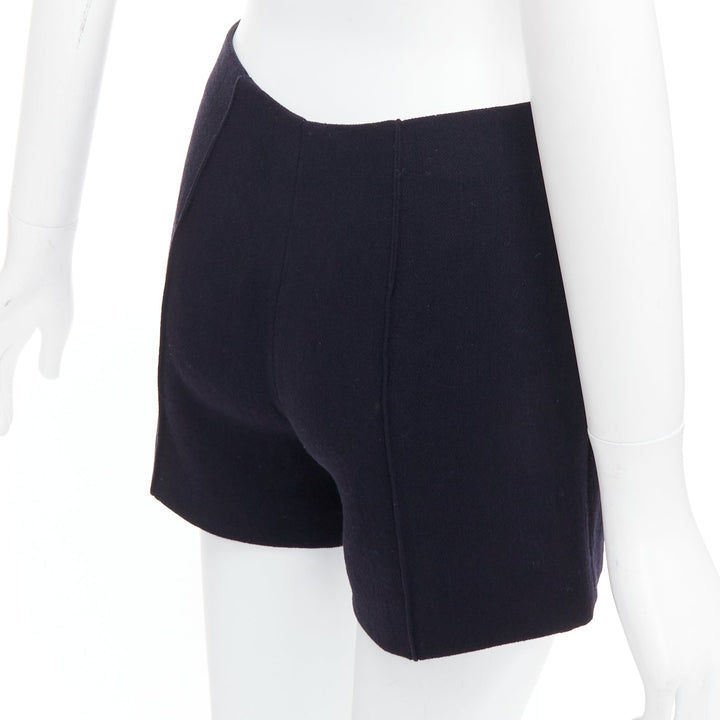 MIU MIU black virgin wool front pleated high waist shorts IT36 XXS