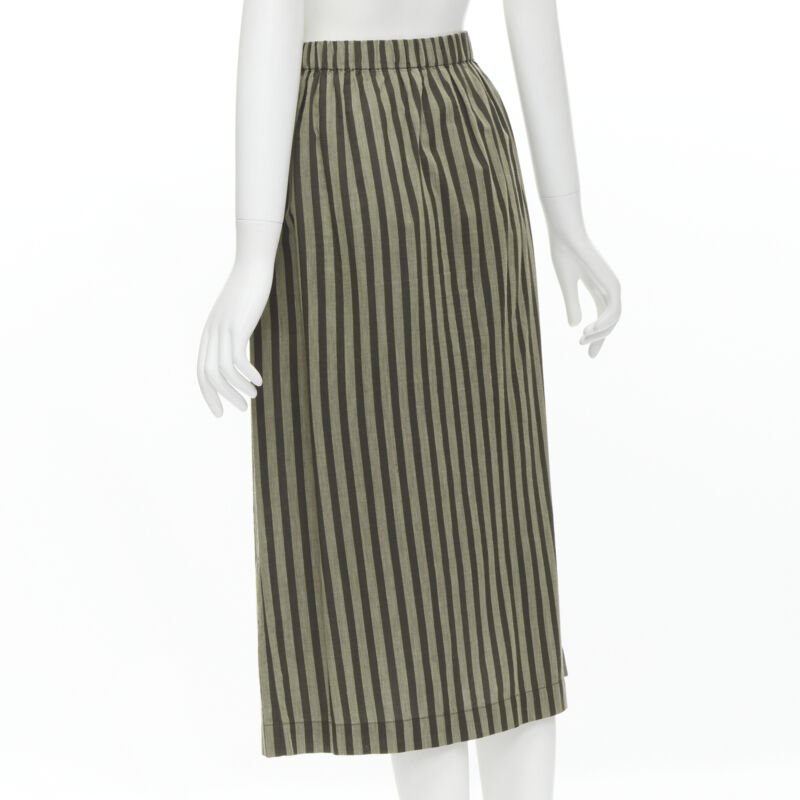 ISSEY MIYAKE 1980's Vintage brown striped cotton diagonal pleat A-line skirt M
