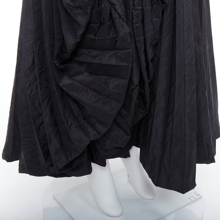 E. STOTT Ellen black pleated taffeta hi low side slit midi skirt UK10 M