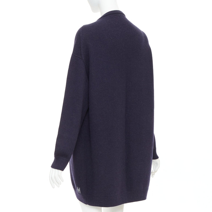 HERMES navy virgin wool white striped oversized knitted cardigan sweater FR34 XS