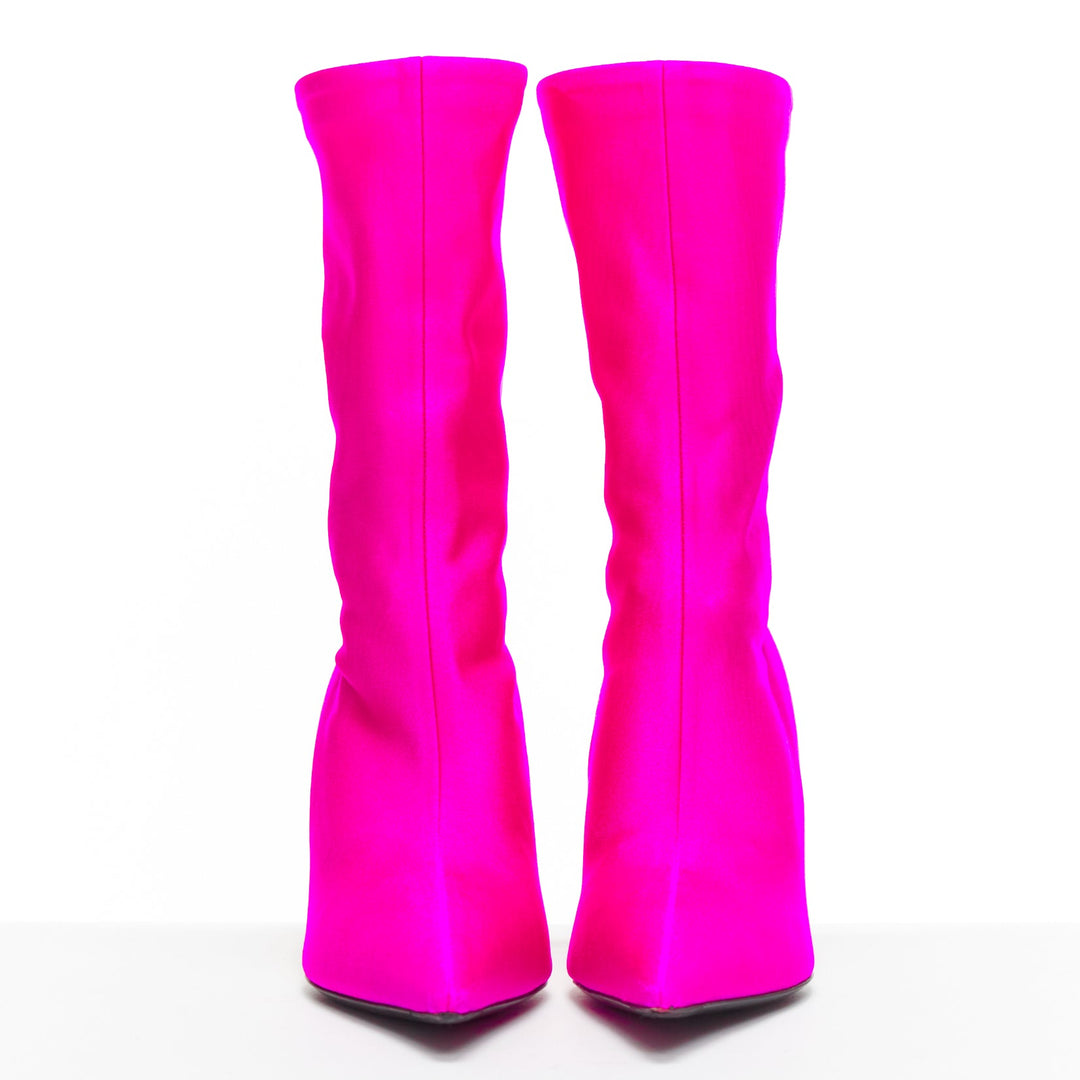 BALENCIAGA Knife neon pink lycra pointed sock boots EU38 Kim Kardashian