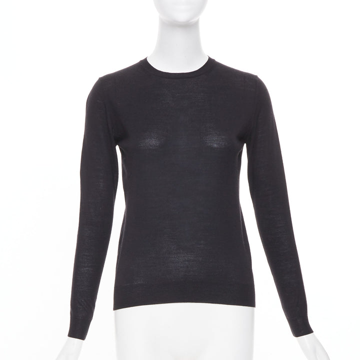 STELLA MCCARTNEY black virgin wool silk long sleeve crew neck sweater IT 34 XXS