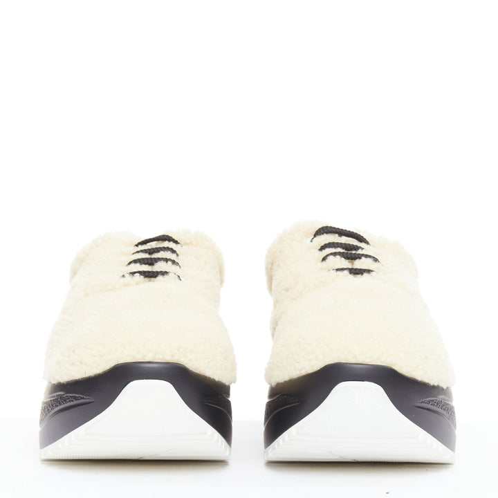 CELINE Delivery beige shearling black midsoles chunky sneakers EU40