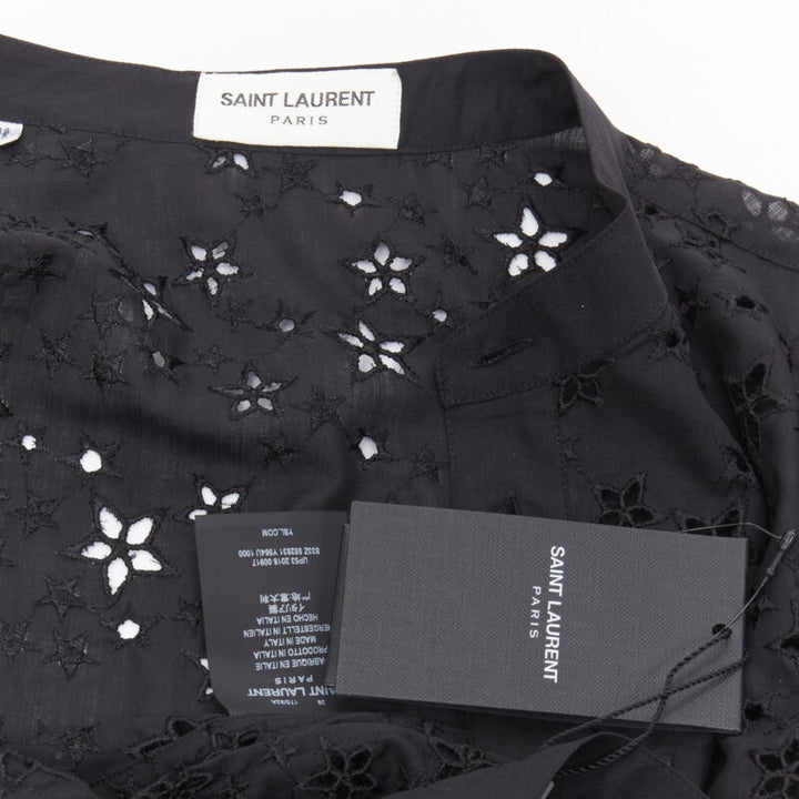 SAINT LAURENT 2018 black star embroidery anglais collarless shirt EU38 S