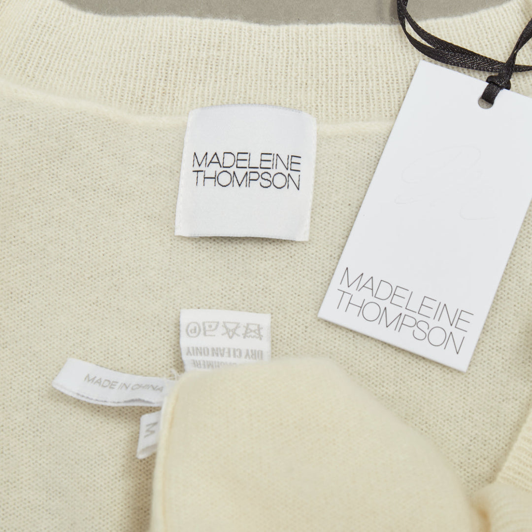 MADELEINE THOMPSON Nolte 100% cashmere cream V neck long sleeve sweater M