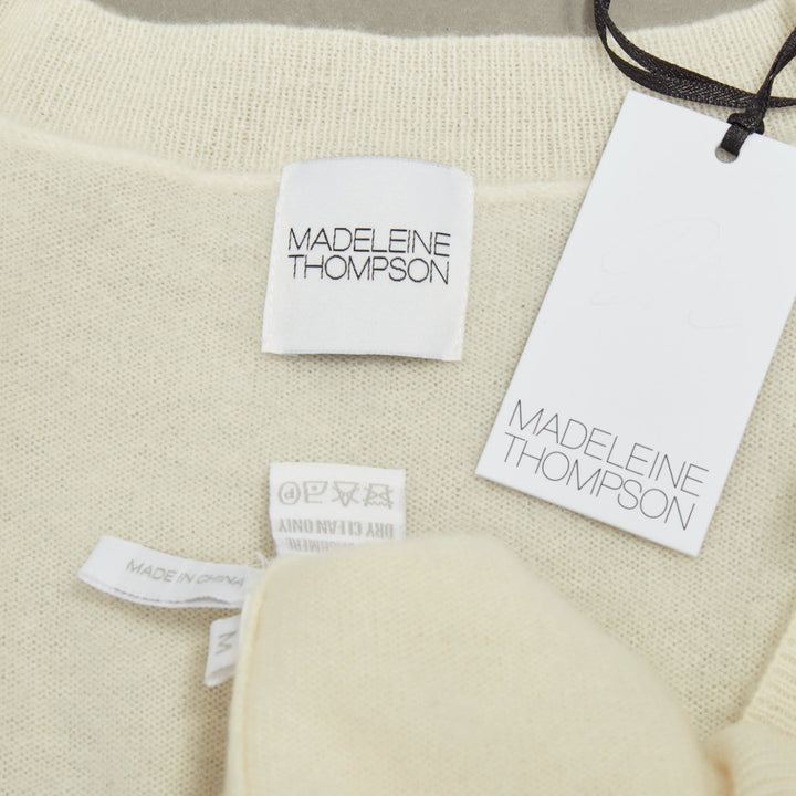 MADELEINE THOMPSON Nolte 100% cashmere cream V neck long sleeve sweater M