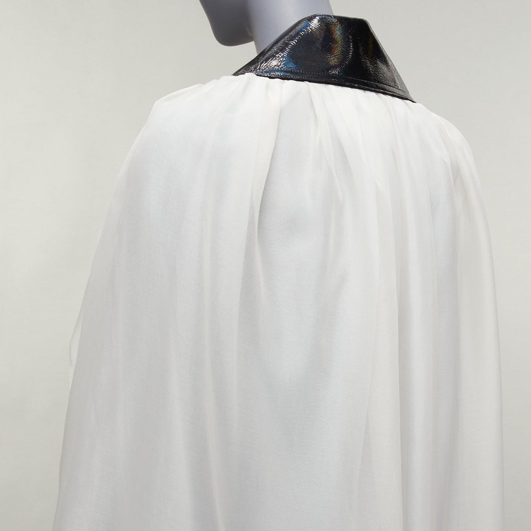 MATICEVSKI 2019 Focus white 100% silk patent collar high low cape AU8 M