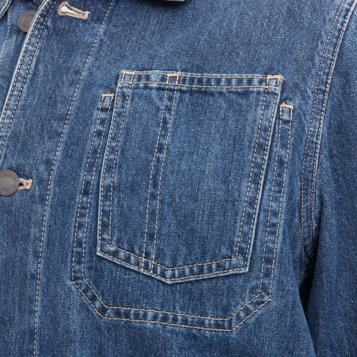 BOTTEGA VENETA blue washed denim patch pocket discreet logo chore jacket IT48 M