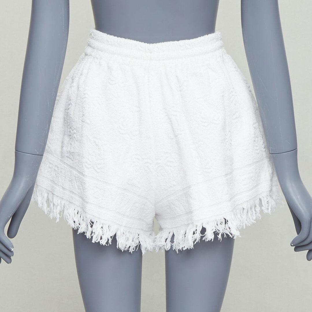 ZIMMERMANN Alight white 100% cotton logo towel fringed shorts US0 XS