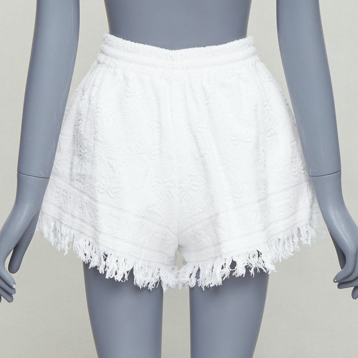 ZIMMERMANN Alight white 100% cotton logo towel fringed shorts US0 XS